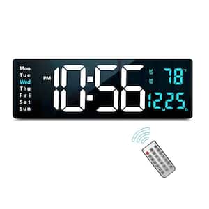 16.2 in. Blue LED Digital Clock Thermoplastic with Remote Control, Automatic Brightness, Date and Temperature