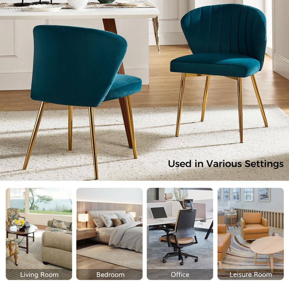 Teal Velvet Wingback Accent Chair with Gold Metal Legs