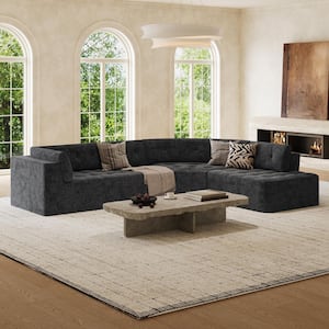 Modern Tufted Design 119 in. Chenille Curved L-Style with Fully Upholstered Arms Sectional Sofa in. Gray