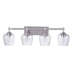 Stellen 30.25 in. 4 Light Brushed Polished Nickel Finish Vanity Light with Clear Seeded Glass Shade