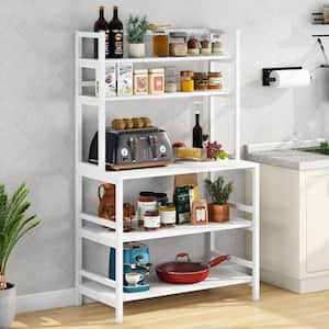 Keenyah White Bakers Rack with Hutch 5-Tier Kitchen Utility Storage Shelf