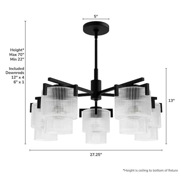 Hunter - Ontario 5-Light Matte Black Shaded Round Chandelier for Dining Room with No Bulbs Included