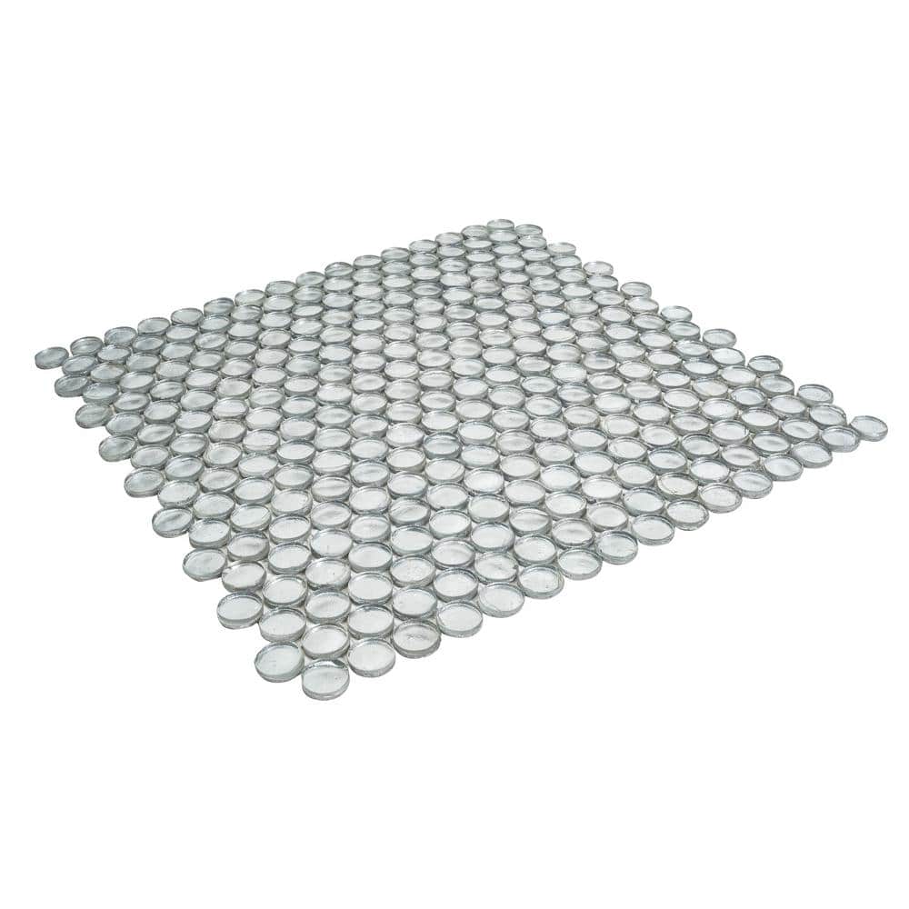 Silver Glass Penny Round Mosaic Tile 12.2" x 12.2" Sheet for Wall