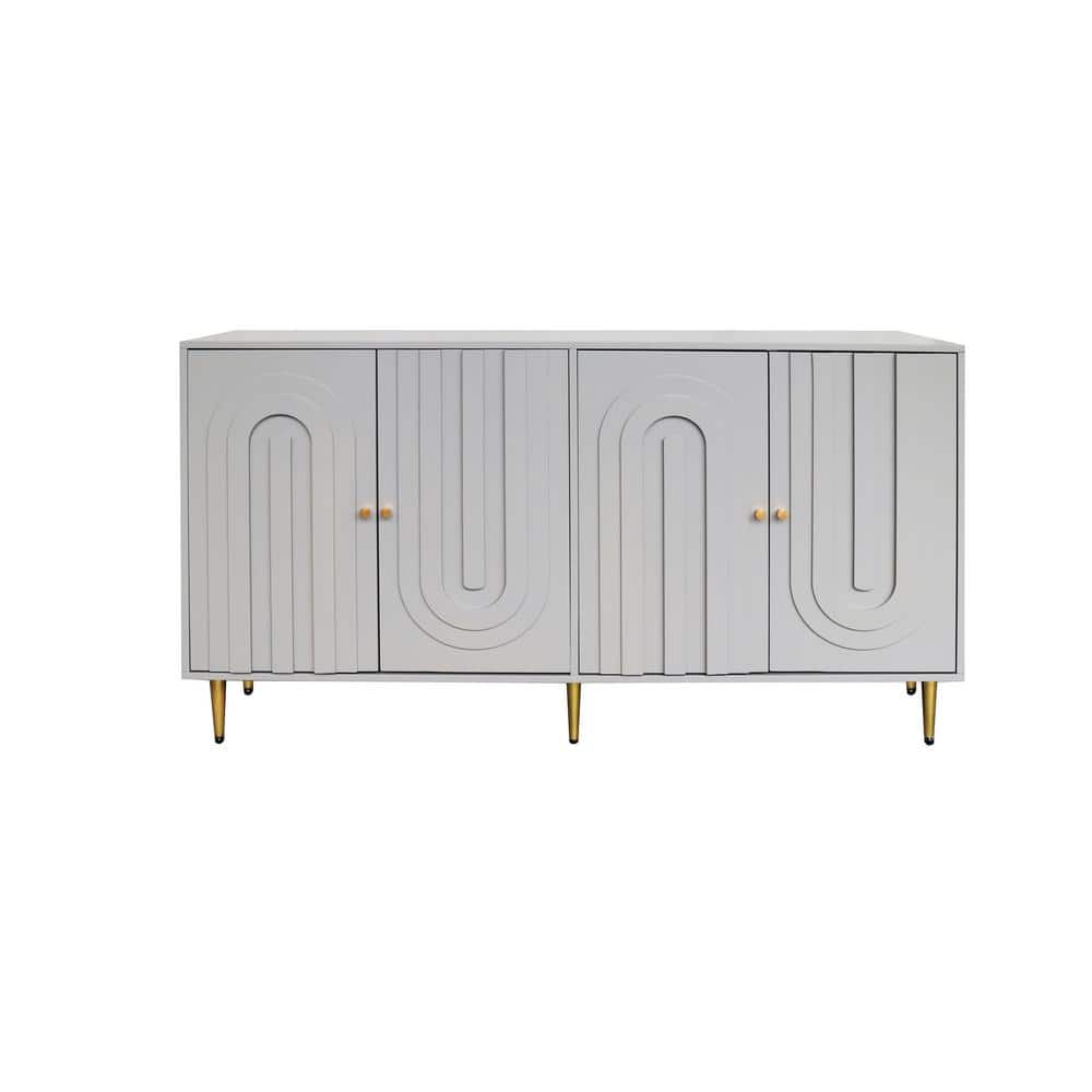 59.84 in. W x 15.75 in. D x 33.46 in. H Gray Linen Cabinet Accent 4-Door Wo