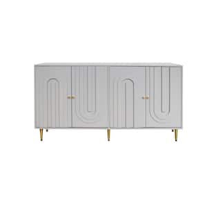 59.84 in. W x 15.75 in. D x 33.46 in. H Gray Linen Cabinet Accent 4-Door Wooden Cabinet with Adjustable Shelves