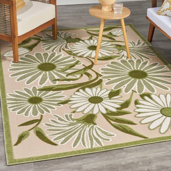 Aloha Ivory Green 5 ft. x 8 ft. Botanical Contemporary Indoor/Outdoor Area Rug