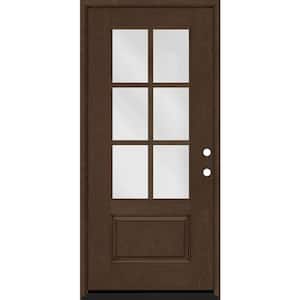 Regency 36 in. x 80 in. 3/4-6 Lite Clear Glass LHIS Hickory Stain Mahogany Fiberglass Prehung Front Door