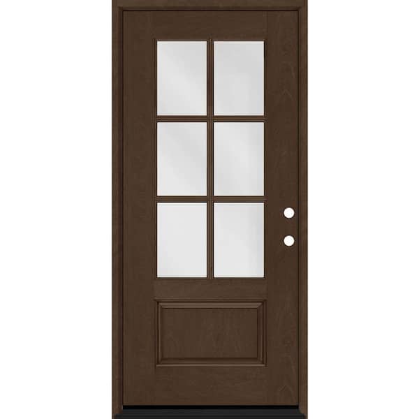 Regency 36 in. x 80 in. 3/4-6 Lite Clear Glass LHIS Hickory Stain Mahogany Fiberglass Prehung Front Door