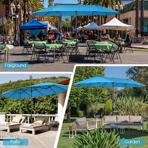 15 ft. Double-Sided Market Patio Umbrella with Hand-Crank System in Blue