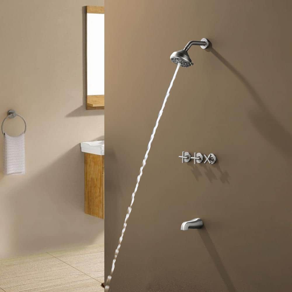 Brushed Nickel Triple Handle Wall Mounted Shower Faucet Set