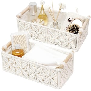 Set of 2 White Wicker Baskets with Lid, 14 in. W x 6 in. H, 12 in. W x ...