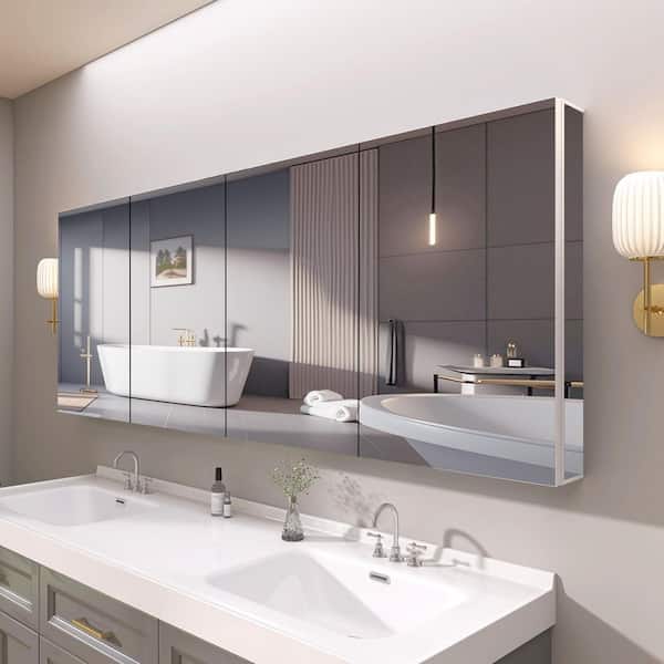 Blanc 80 in. W x 30 in. H Rectangular Recessed/Surface Mount White Waterproof Aluminum Medicine Cabinet with Mirror