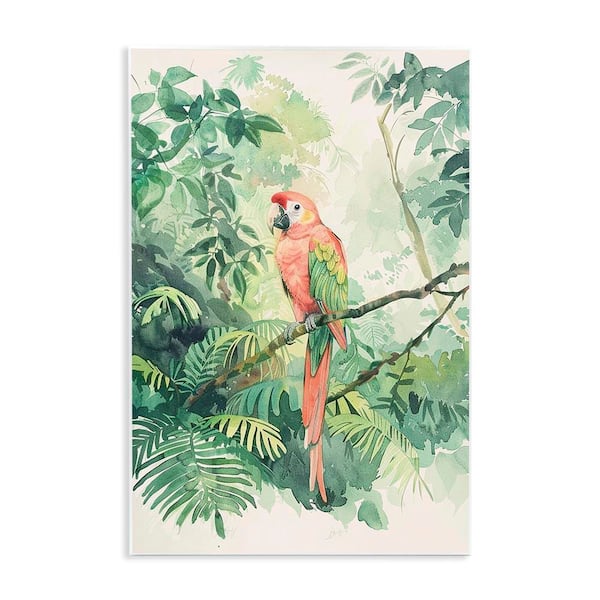 Stupell Industries Pink Parrot in Jungle by LSR Design Studio Unframed Animal Graphic Art Print 15 in. x 10 in.