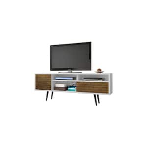 Liberty 71 in. White and Rustic Brown Composite TV Stand with 1 Drawer Fits TVs Up to 65 in. with Storage Doors