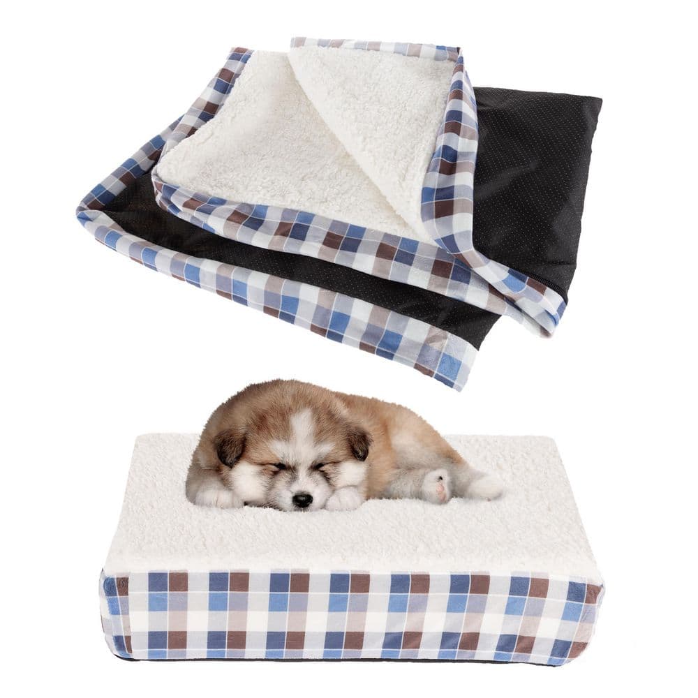 Small Multicolored Plaid Sherpa Top Dog Bed Replacement Cover