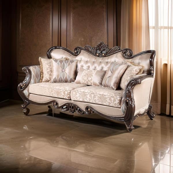 Cona 47.5 in. Straight Arm Polyester Rectangle Sofa in Brown, Beige and Gold