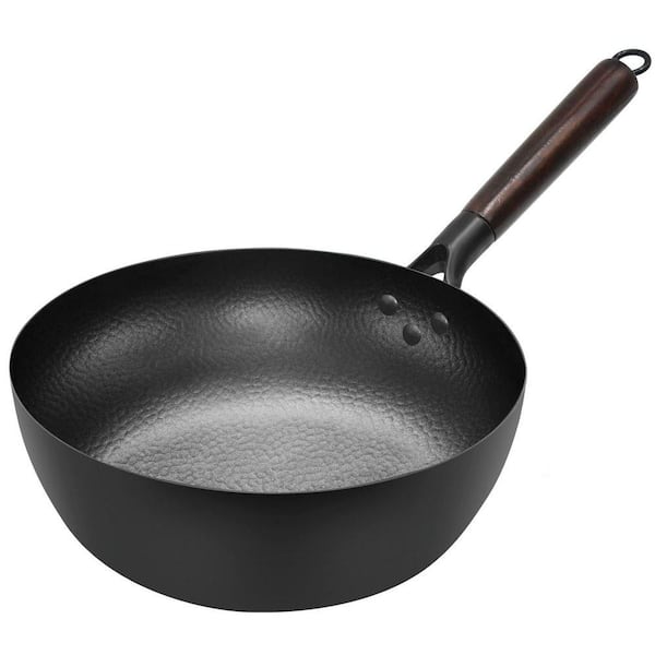 Nonstick Carbon Steel Wok 10 in. Black Deep Frying Pan with Removable Handle Induction Gas Electric Compatible