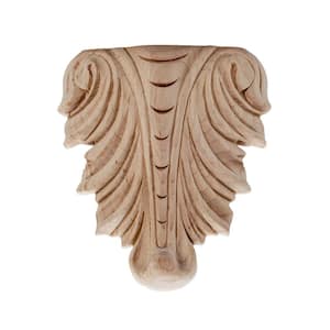 3-1/4 in. x 2-3/4 in. x 5/8 in. Unfinished Hand Carved North American Solid Hard Maple Wood Onlay Acanthus Wood Applique
