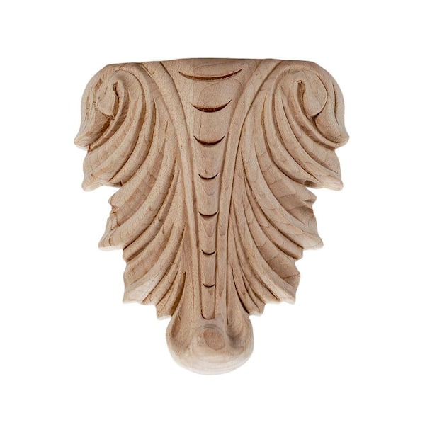 American Pro Decor 3-1/4 in. x 2-3/4 in. x 5/8 in. Unfinished Hand Carved North American Solid Hard Maple Wood Onlay Acanthus Wood Applique