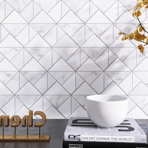 Mountaintop White 12.49 in. x 15.24 in. Geometric Glossy Glass Marble Mosaic Tile  (13.3 sq. ft./Case)