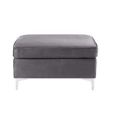 59271 Acme Furniture Decapre Ottoman in Antique Slate Top Grain Leather and Grey Velvet 