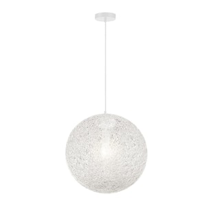 Entwined 60-Watt 1-Light White 24 in. Globe Pendant Light with White Rattan Shade and No Bulbs Included