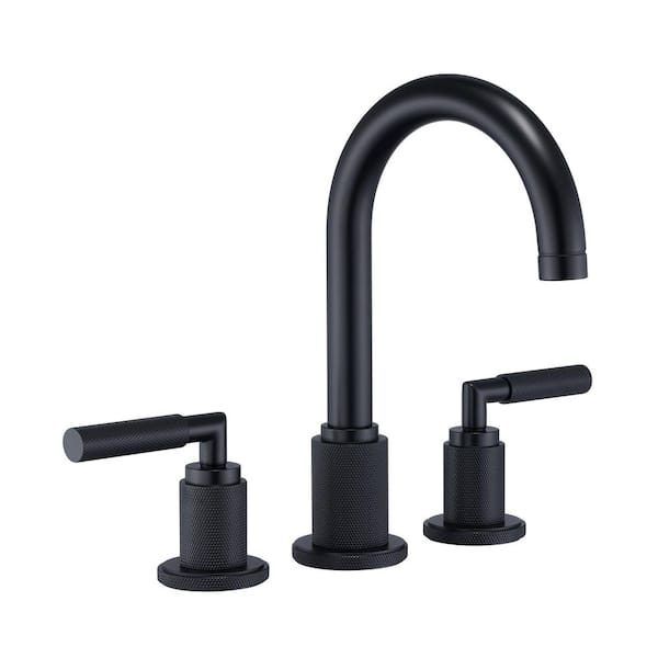 AIMADI 8 in. Widespread Double Handle Bathroom Faucet with Pop-Up Drain Lead-Free Silicon Bronze 3 Hole Sink Tap in Matte Black