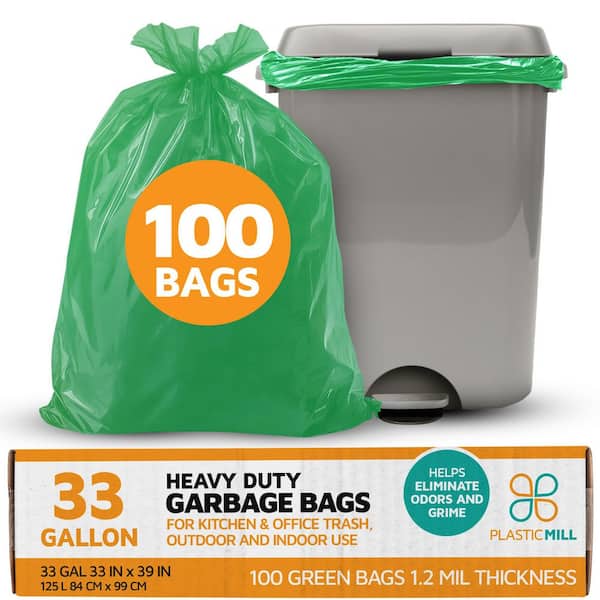 PlasticMill 33 in. W x 39 in. H 32 Gal. 1.2 mil Green Trash Bags (100-Count)