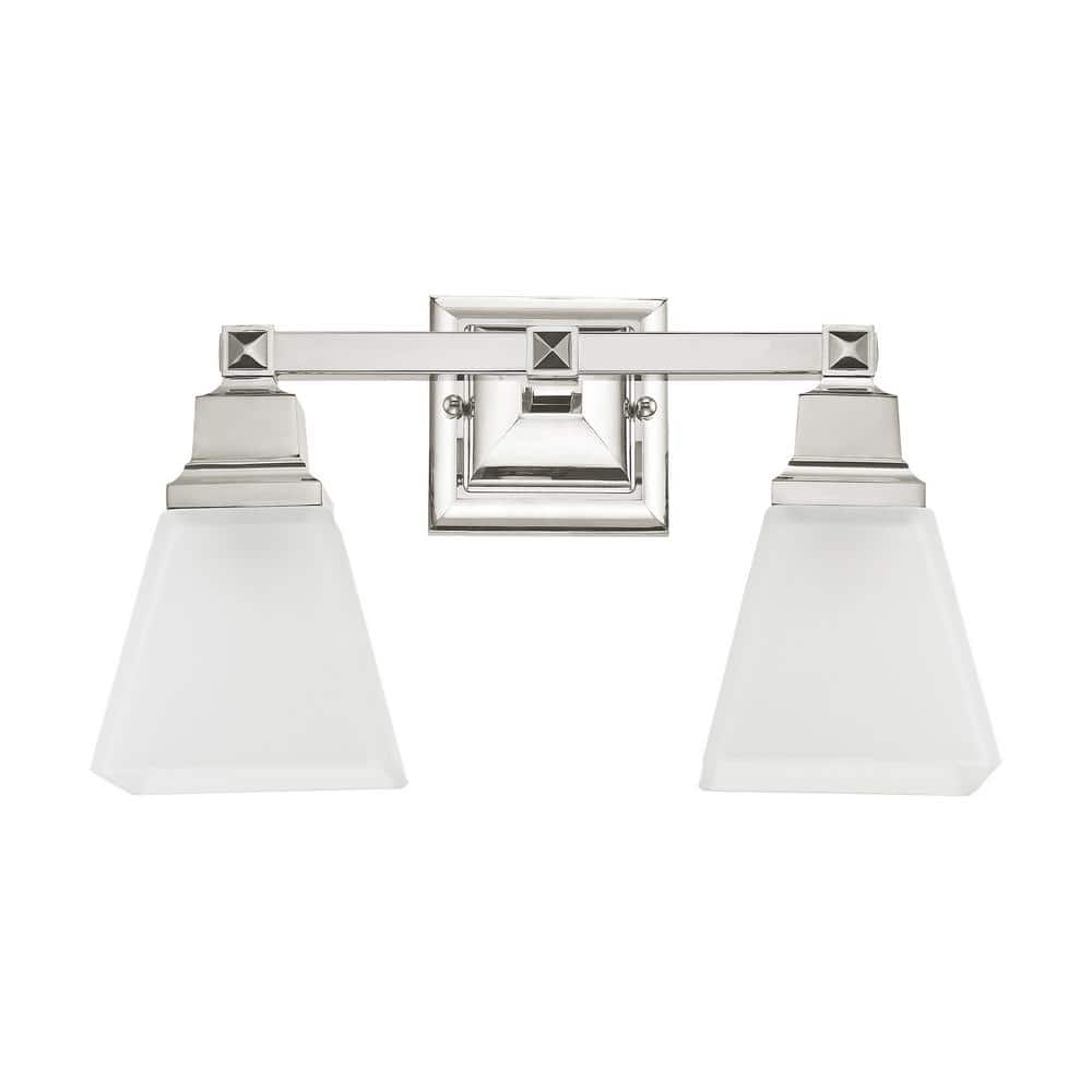 Elegant Polished Nickel 2-Light Bath Vanity with Satin Glass