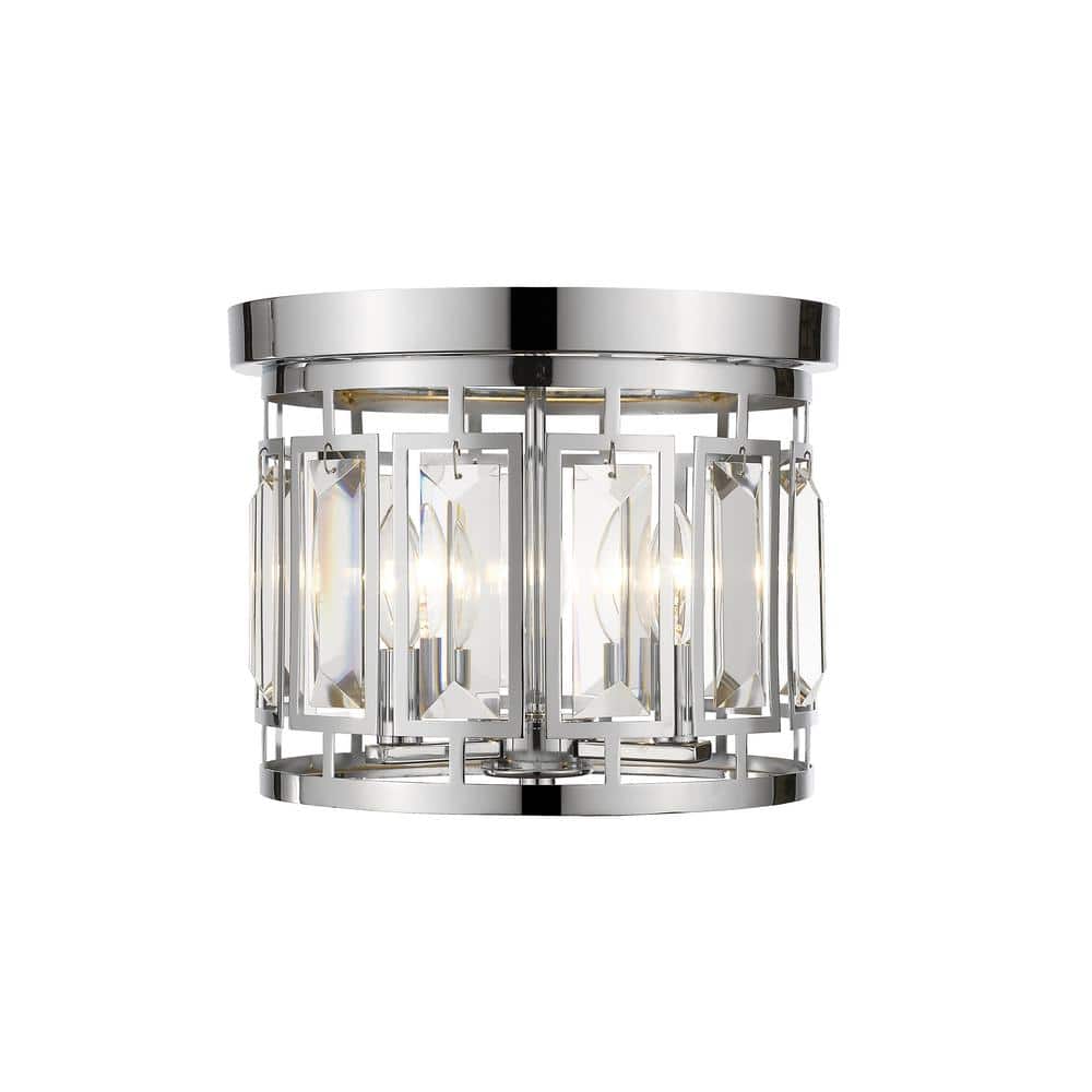 Mersesse 12.5 in. 3-Light Chrome Flush Mount Light with Crystal and Chrome 