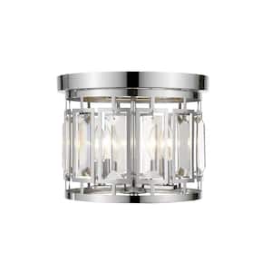 Mersesse 12.5 in. 3-Light Chrome Flush Mount Light with Crystal and Chrome Steel Shade with No Bulbs Included