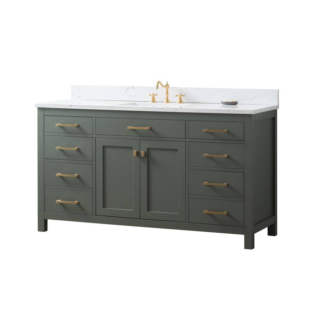Vintage Green 60" Single Vanity with Carrara White Top