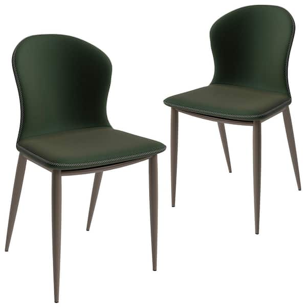 Upholstered Dining Chair in Fabric with Iron Legs Mosaic Collection Set of 2 (Olive Green)