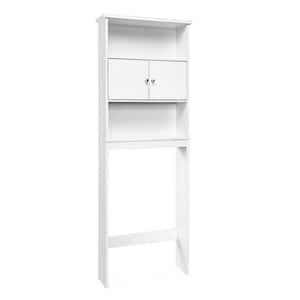 25 in. W x 69 in. H x 7.5 in. D White Bathroom Over-the-Toilet Storage Cabinet Organizer with Doors and Shelves