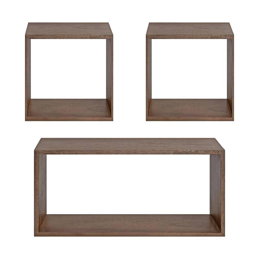 Rustic Brown Wood Floating Wall Shelf Set, 3 Piece