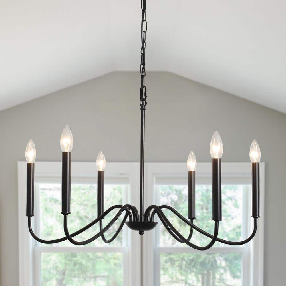 LWYTJO Clerise 6-Light Classic Black Modern Candle Style Chandelier for ...