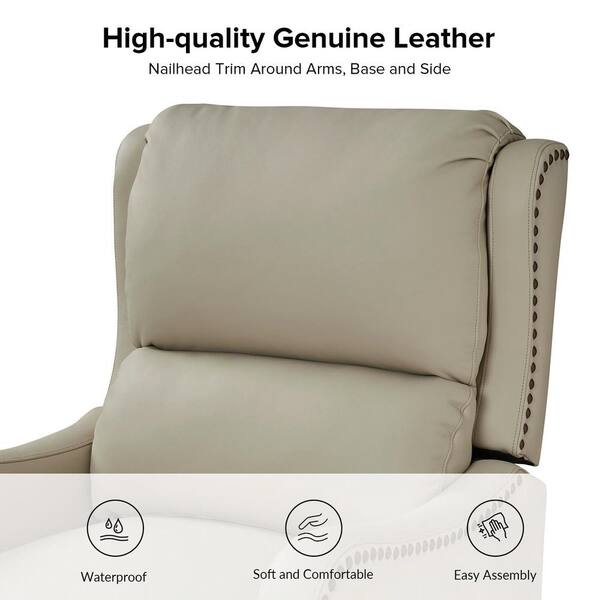 JAYDEN CREATION Joseph Beige Genuine Leather Swivel Rocking Manual Recliner  with Straight Tufted Back Cushion and Curved Mood Arms RCCZ0827-BGE - The  Home Depot