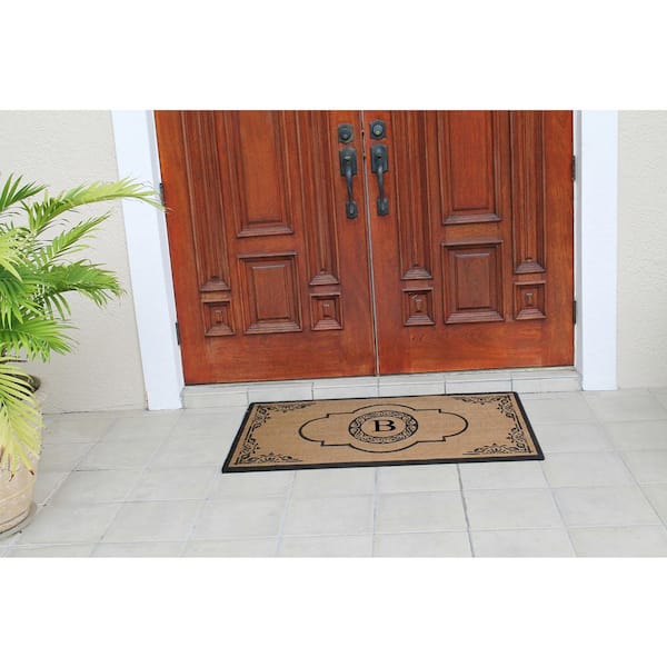 Abrilina Hand Crafted 30 in. x 48 in. Coir Double Border Monogrammed B Non-Slip Outdoor Door Mat