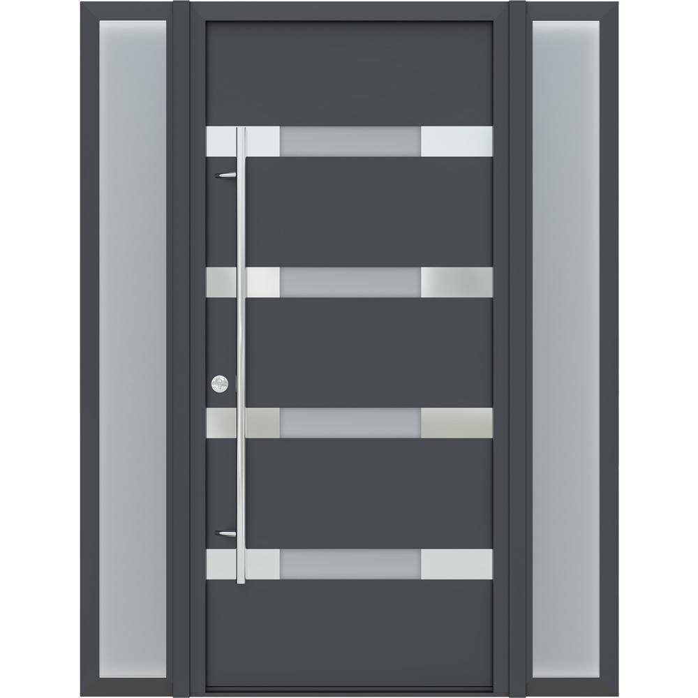 Aura Anthracite Zinc-Galvanized Steel Front Door with Frosted Glass
