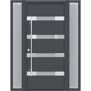 AURA 61"x82" Right-Hand/Inswing+Sidelite-left/right Frosted Glass ANTRACIT/WHITE Steel Prehung Front Door +Hardware Kit