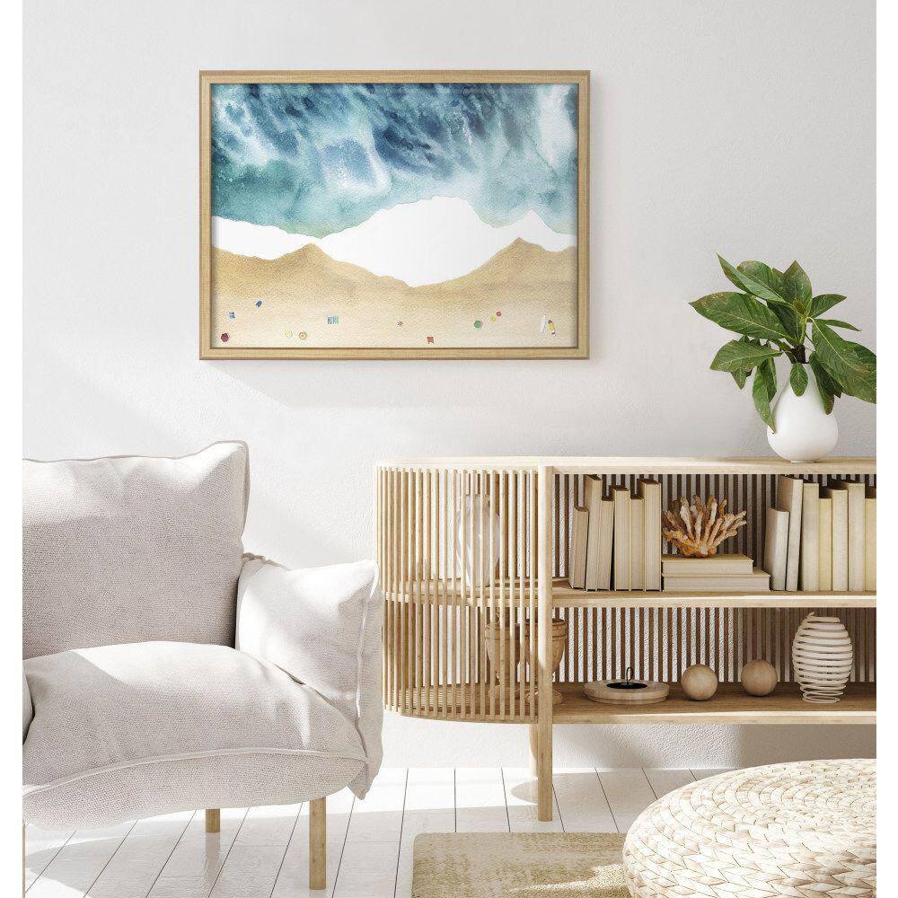 North Shore Coastal Beach Print Framed Glass Wall Art, 18x24 Natural