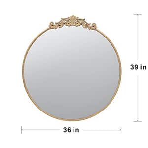 Classic Baroque Inspired 36 in. W x 39 in. H Round Metal Framed Wall Bathroom Vanity Mirror in Gold