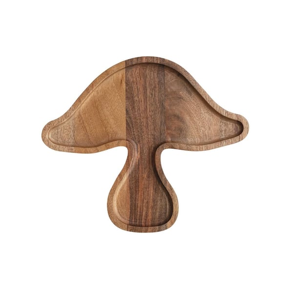 Storied Home 13 in. Natural Brown Mango Wood Mushroom Shaped Serving Board