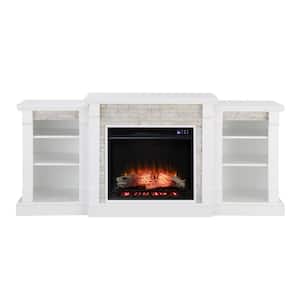 Nordena 71.75 in. Touch Panel Electric Fireplace in White w/White Faux Stone