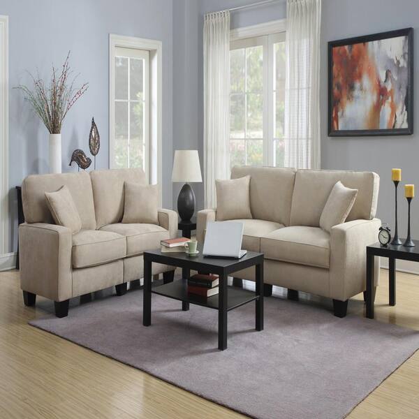 Serta RTA Martinque 61 in. Navarre Beige/Espresso Polyester 2-Seater Loveseat with Removable Cushions