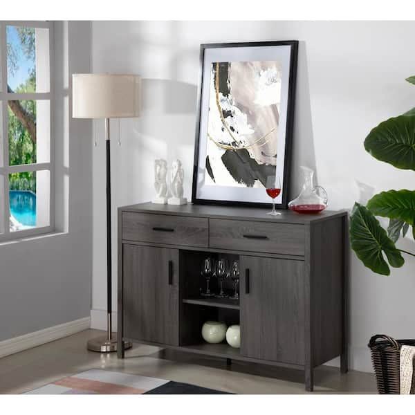 grey dining table and sideboard