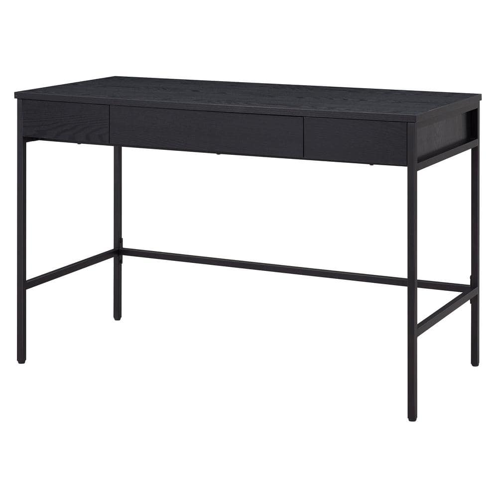Evans 47'' Mid-Century Black Steel Base Writing Desk with Drawers