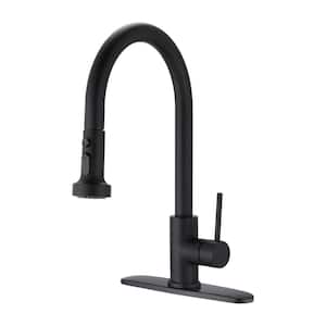Single-Handle Pull Down Sprayer Kitchen Faucet with Soap Dispenser Included and 3 Models in Matte Black