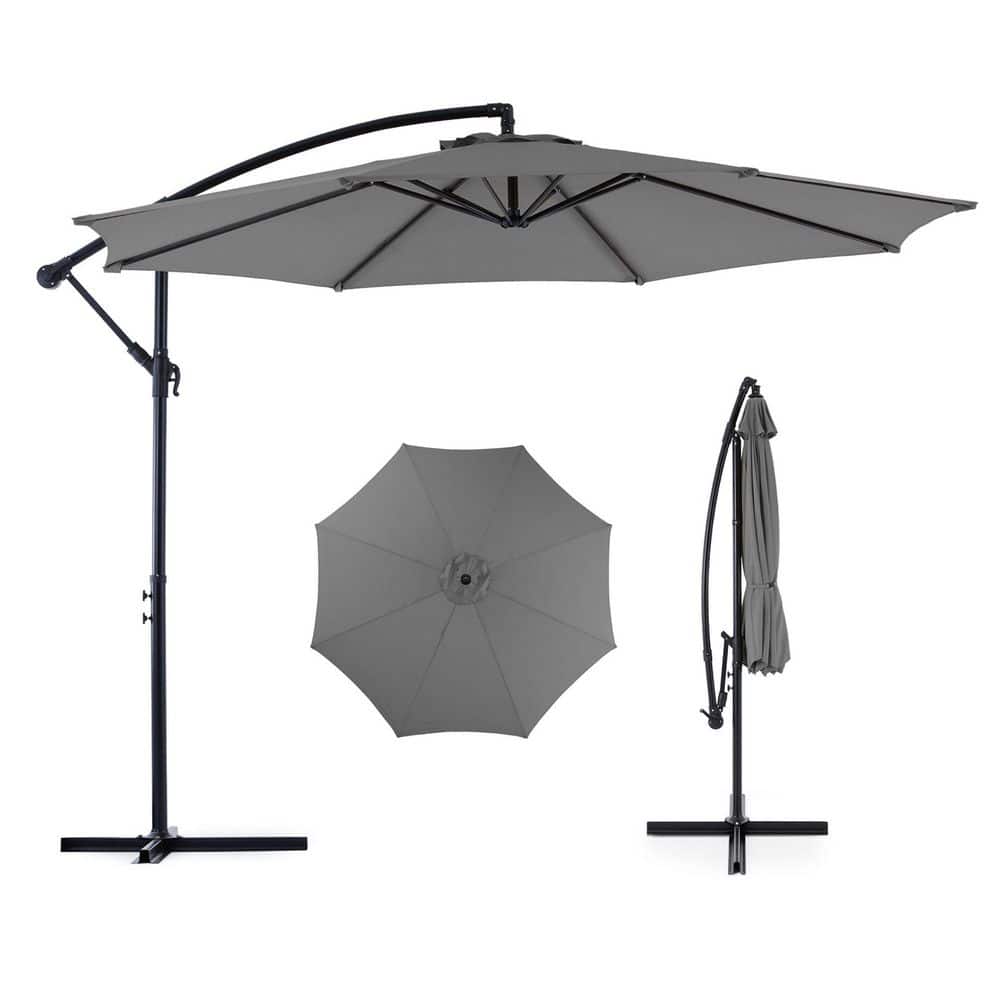 9.8 ft. Gray Patio Umbrella Hanging Cantilever Umbrella Outdoor Sun Shade, Tilt Adjustment, 8 Ribs, UV Protection price history on PriceWatchPro