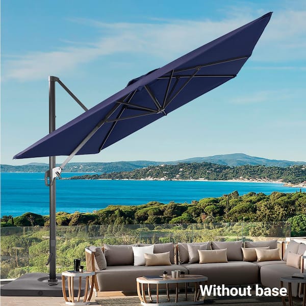 11.5 x 9 ft. Aluminum Pole Rectangular Cantilever Umbrella Solution-Dyed Fabric Patio Umbrella in Navy Blue